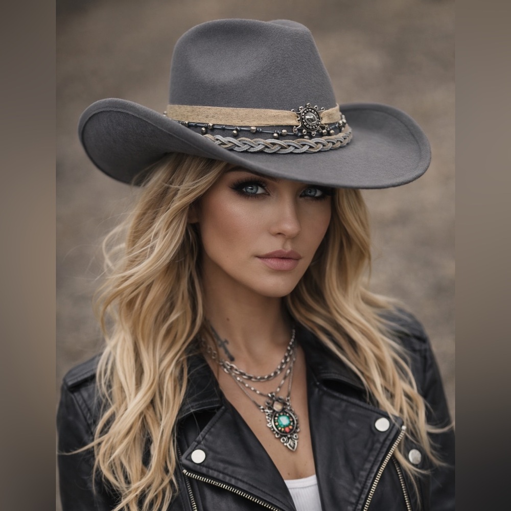 Gray Western Style Hat with Braided Band